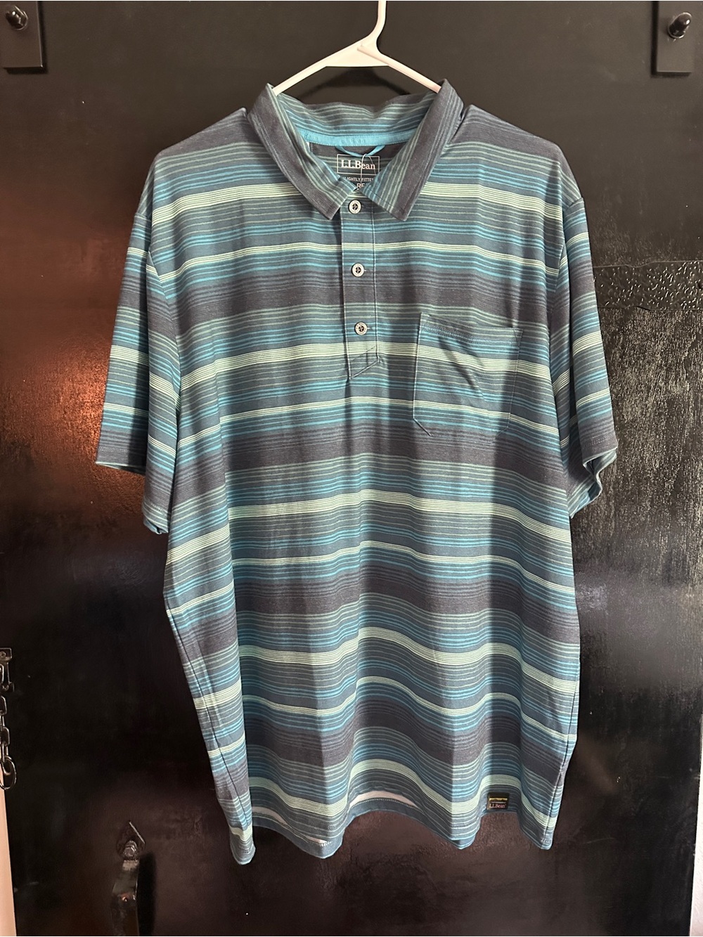 L.L. Bean Blue and Teal Striped Polo